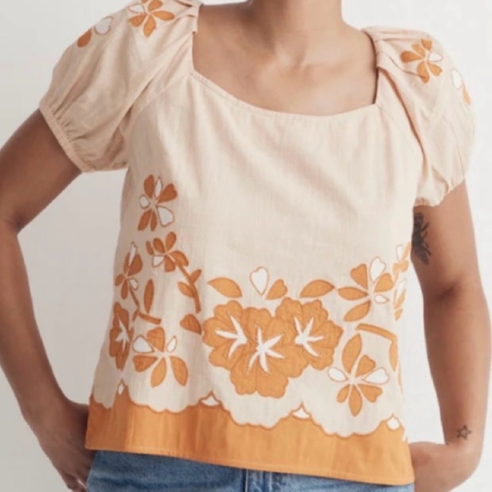 Madewell Embroidered Lace Up Back Blouse